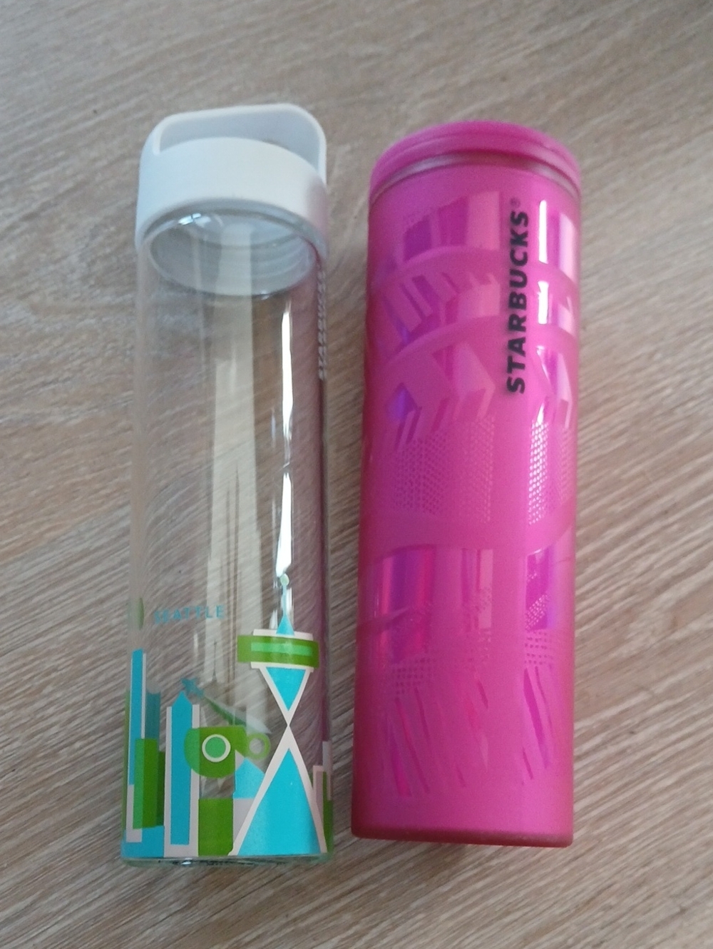 Starbucks Bundle Two Beverage Tumbler Glass Container Seattle Water Bottle